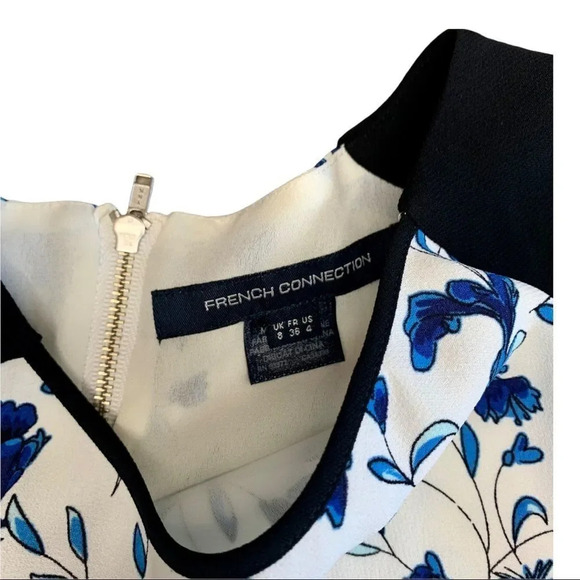 French Connection Dress White and Blue Floral Elbow Sleeve Shift Size 4 - Picture 9 of 12